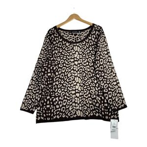 Nina Leonard Leopard Print Crew Neck‎ Sweater Size 2X NWT